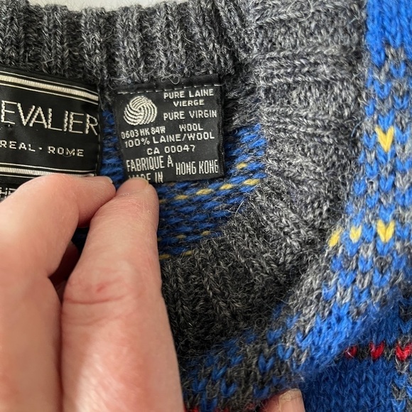 LEO CHEVALIER Vintage Wool Plaid Crew Neck Pullover Grandpa Sweater Unisex - Picture 8 of 15